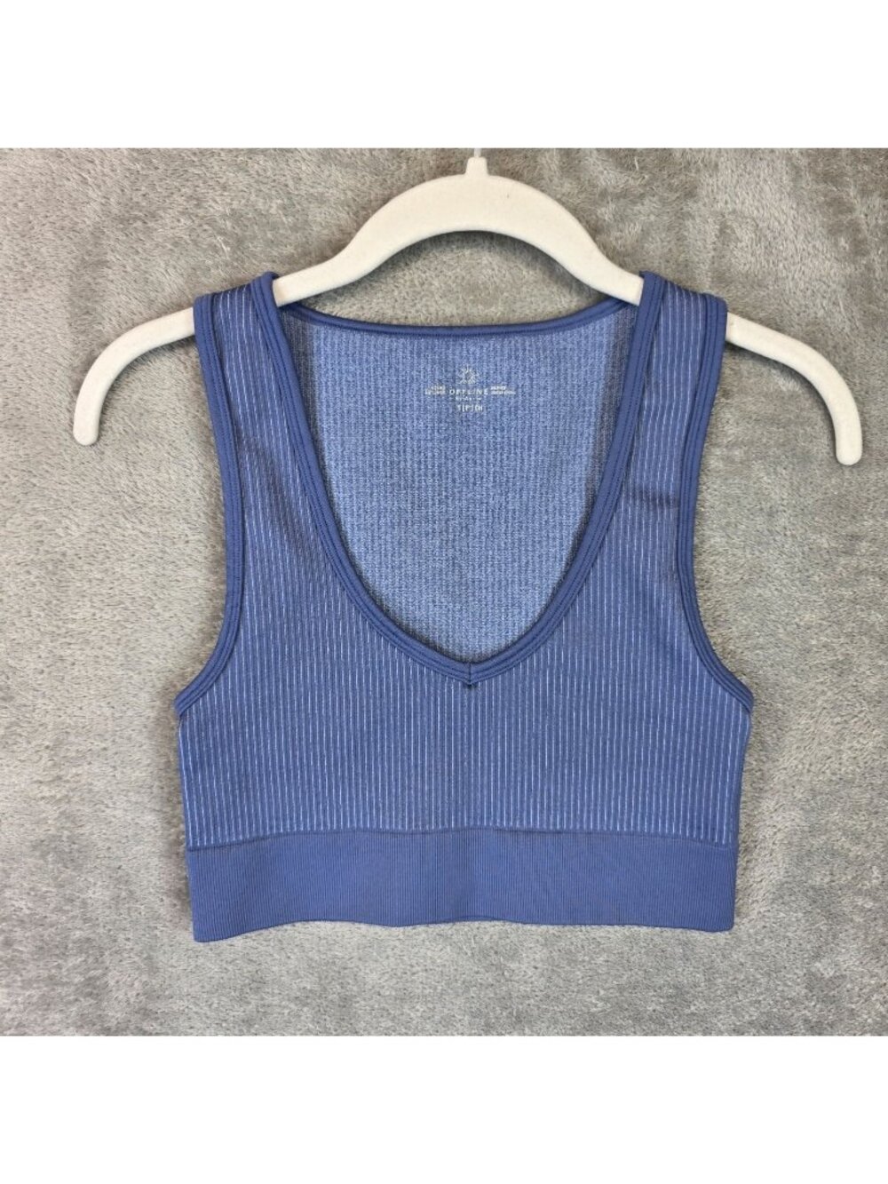 OFFLINE By Aerie Sports Bra Womens S Blue Ribbed V Neck Recharge Low Support